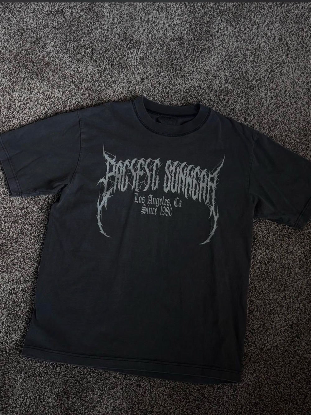PacSun Black Short-Sleeve Graphic Tee with Gray Gothic Logo